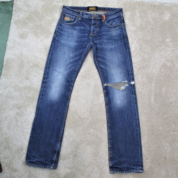 SUPERDRY Japan OFFICER Distressed DENIM Blue JEANS